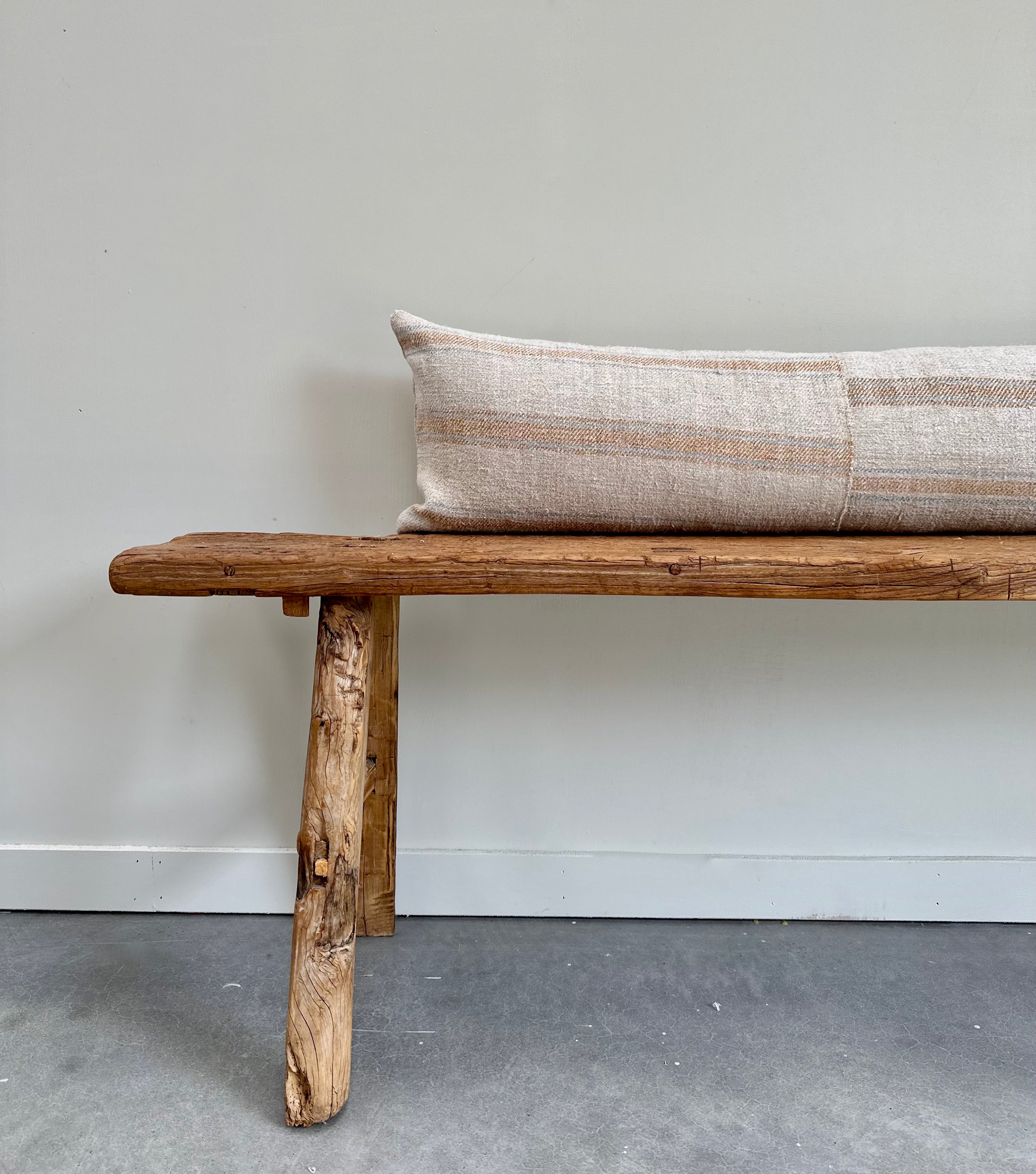 Oversized grain-sack Bolster 122 x 30 Soft Blue and tan wide