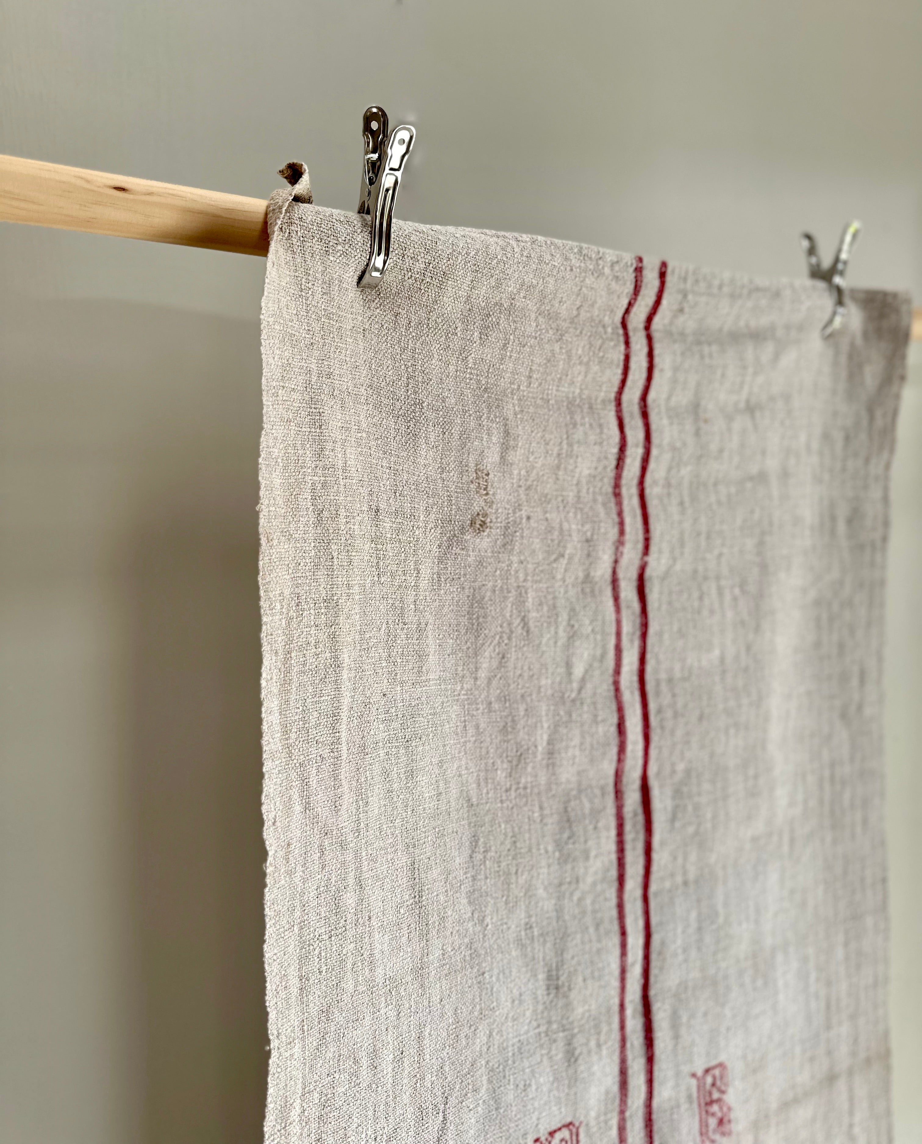 Grain-sack table runner- Red stripe and monogram