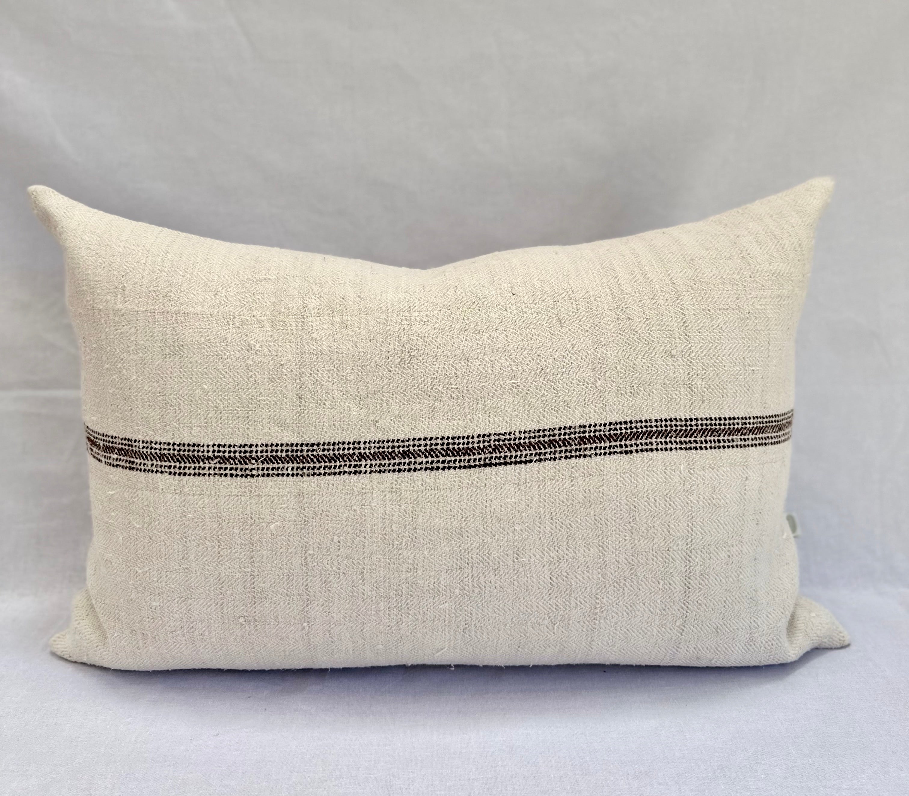 Grain-sack cushion 60 x 40 Dark Brown Narrow stripe