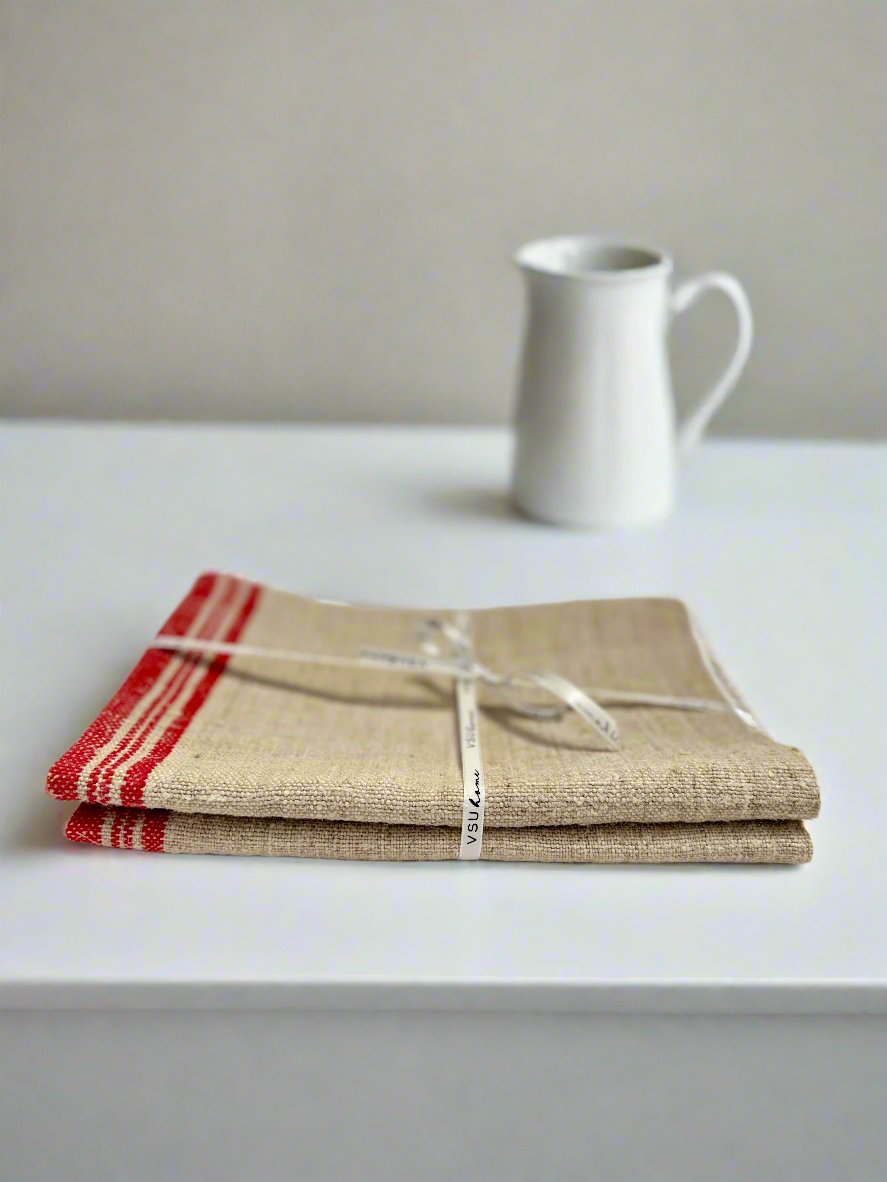 Grain-sack Placemat Red stripe bundle x 2