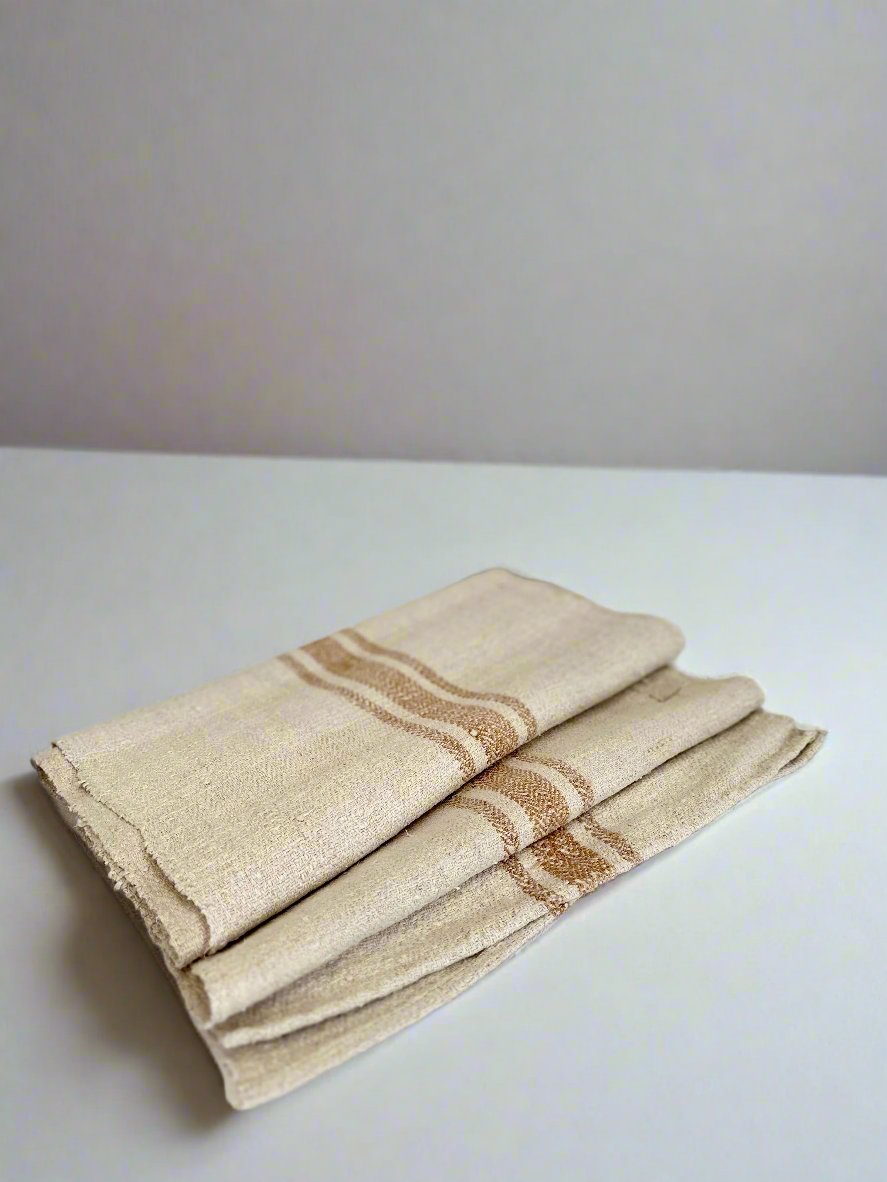 Grain-sack table runner- Tan stripe & patched