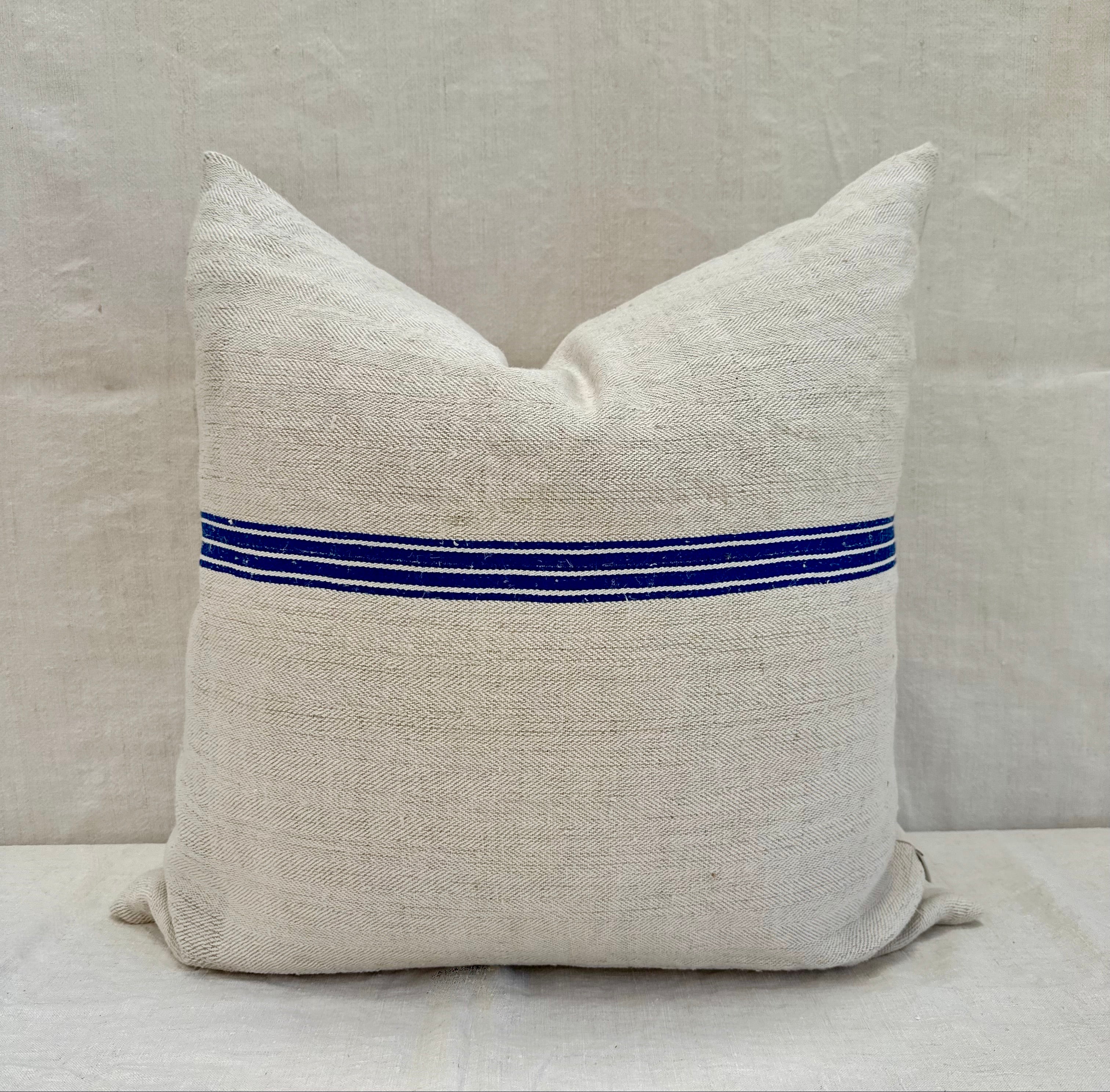 Euro grain-sack cushion 65 x 65 Blue stripe