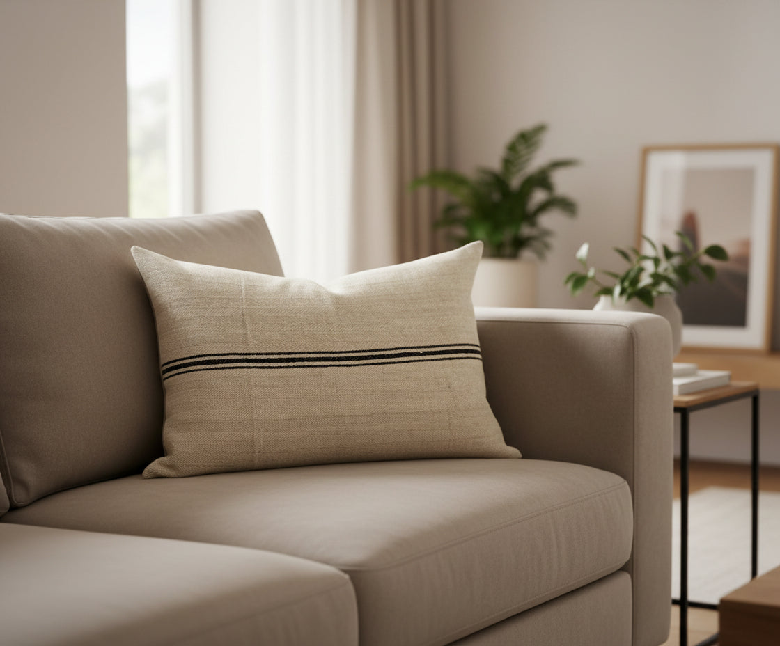 Grain-sack cushion 60 x 40  Black stripe