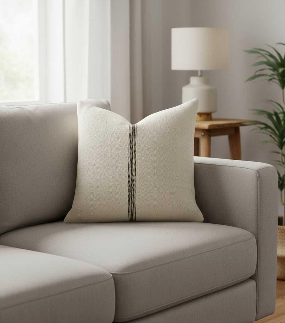 Grain-sack cushion 50 x 50 dark brown narrow stripe