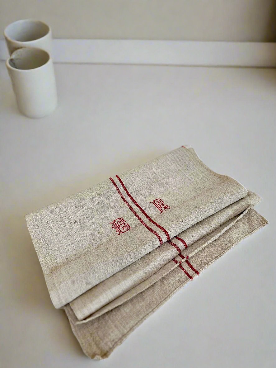 Grain-sack table runner- Red stripe and monogram