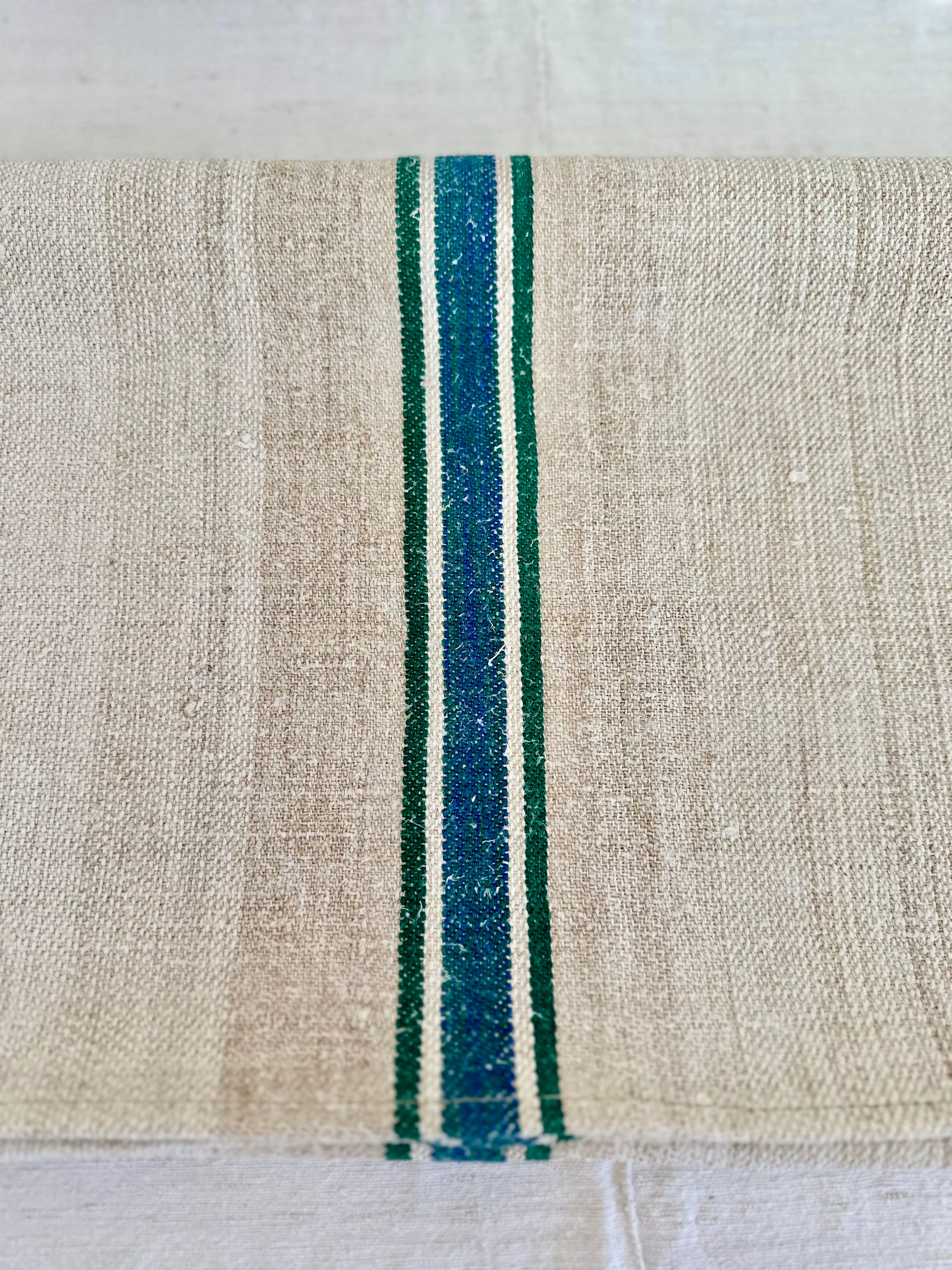 Grain-sack table runner- Green/ blue stripe