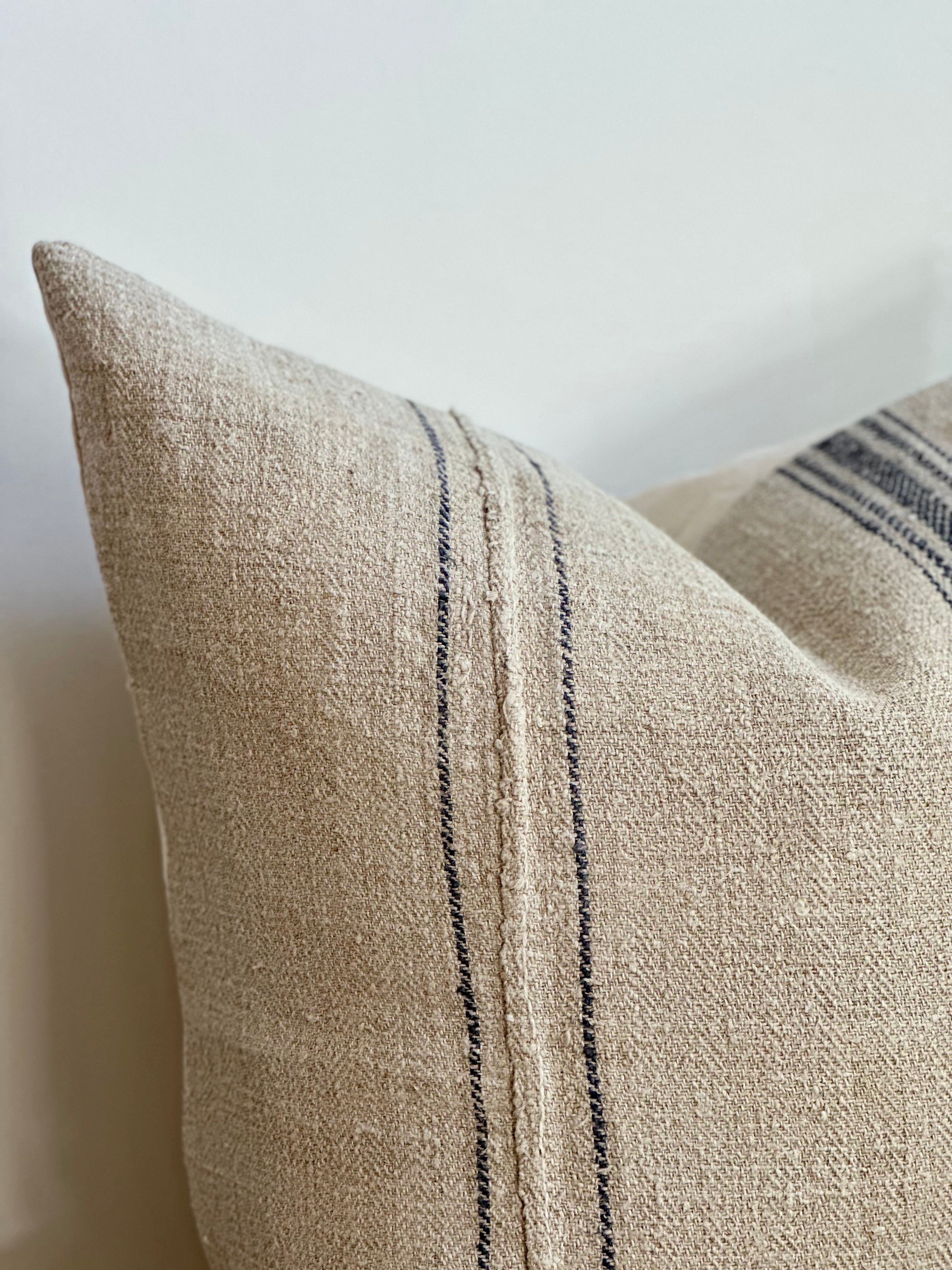 Euro grain-sack cushion 65 x 65 Navy stripe