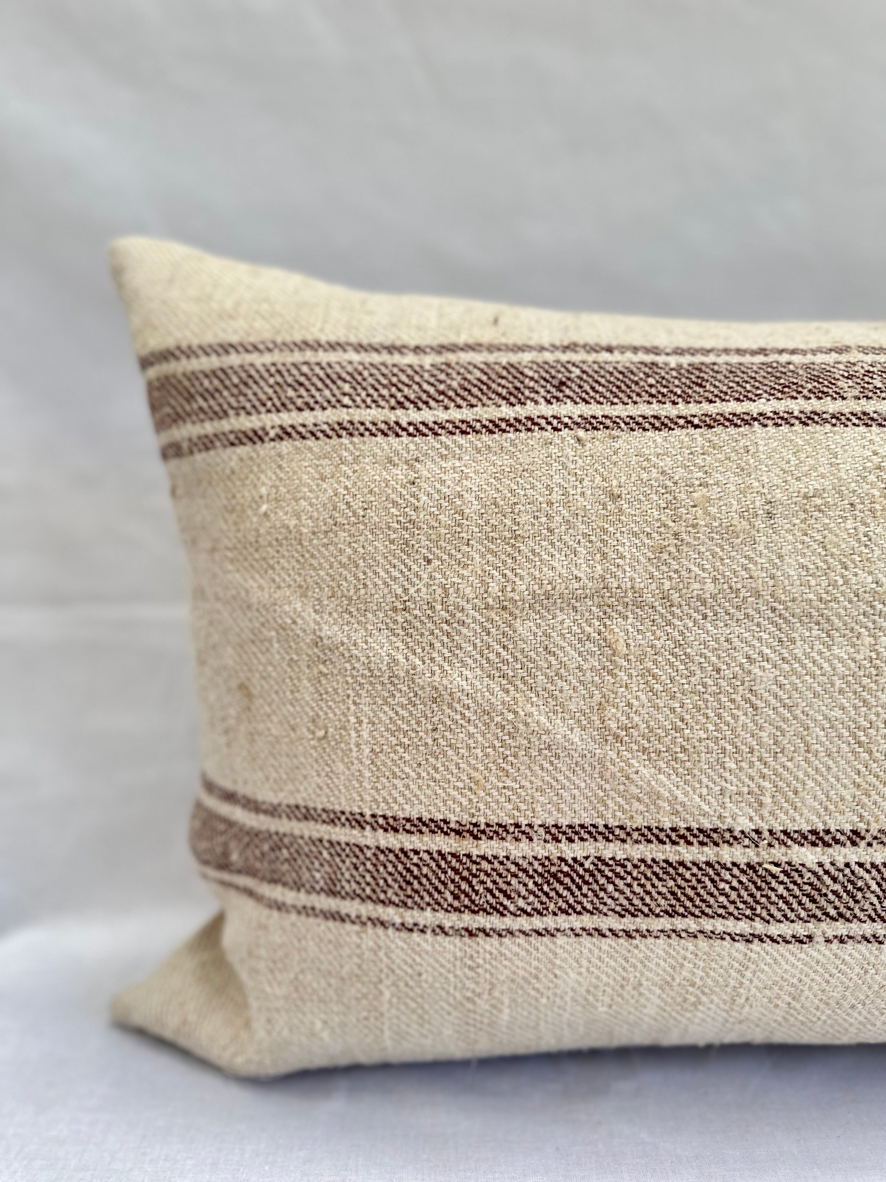 Grain-sack Square cushion 50 x 50 Burgundy Stripe