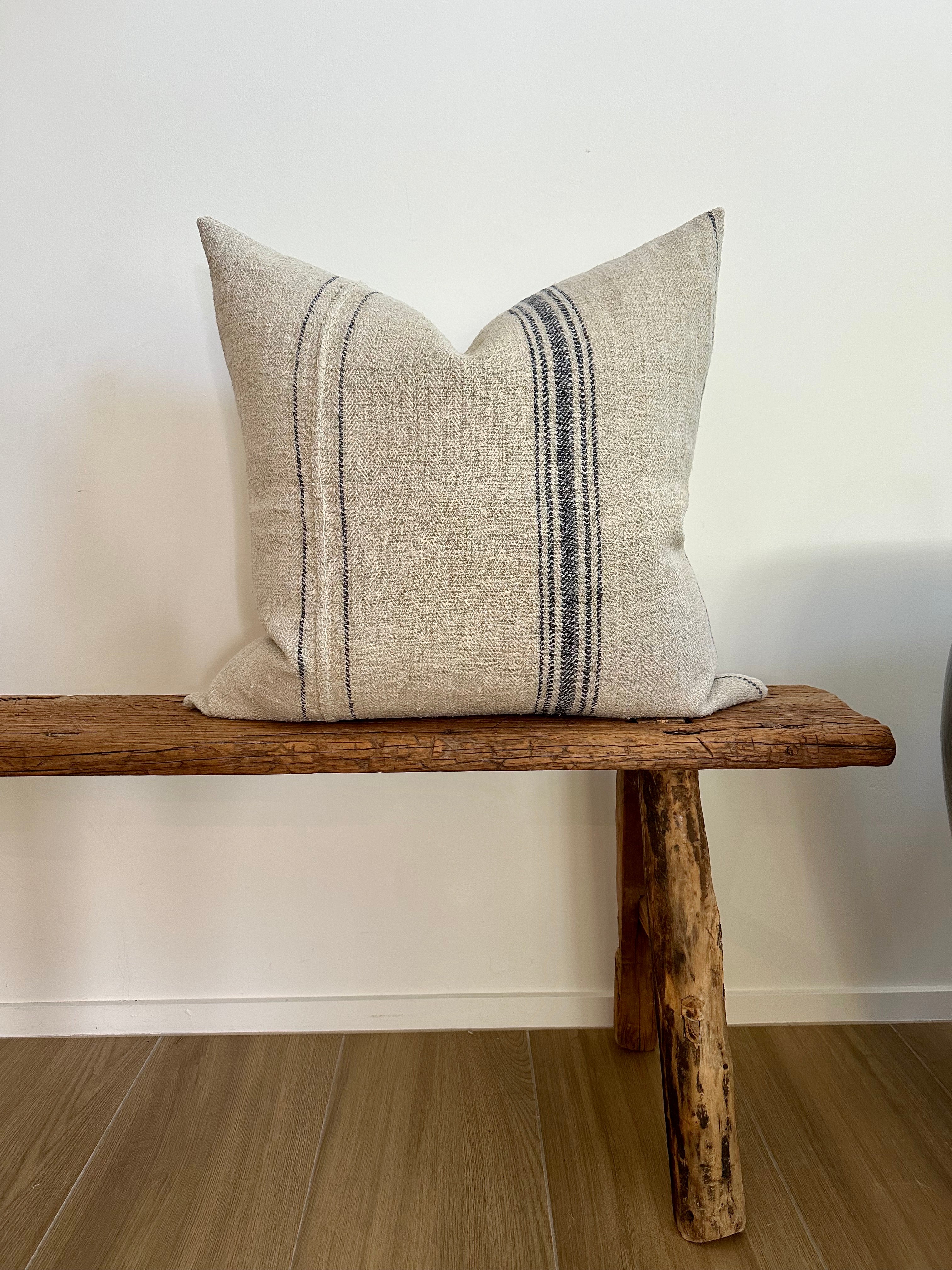 Euro grain-sack cushion 65 x 65 Navy stripe