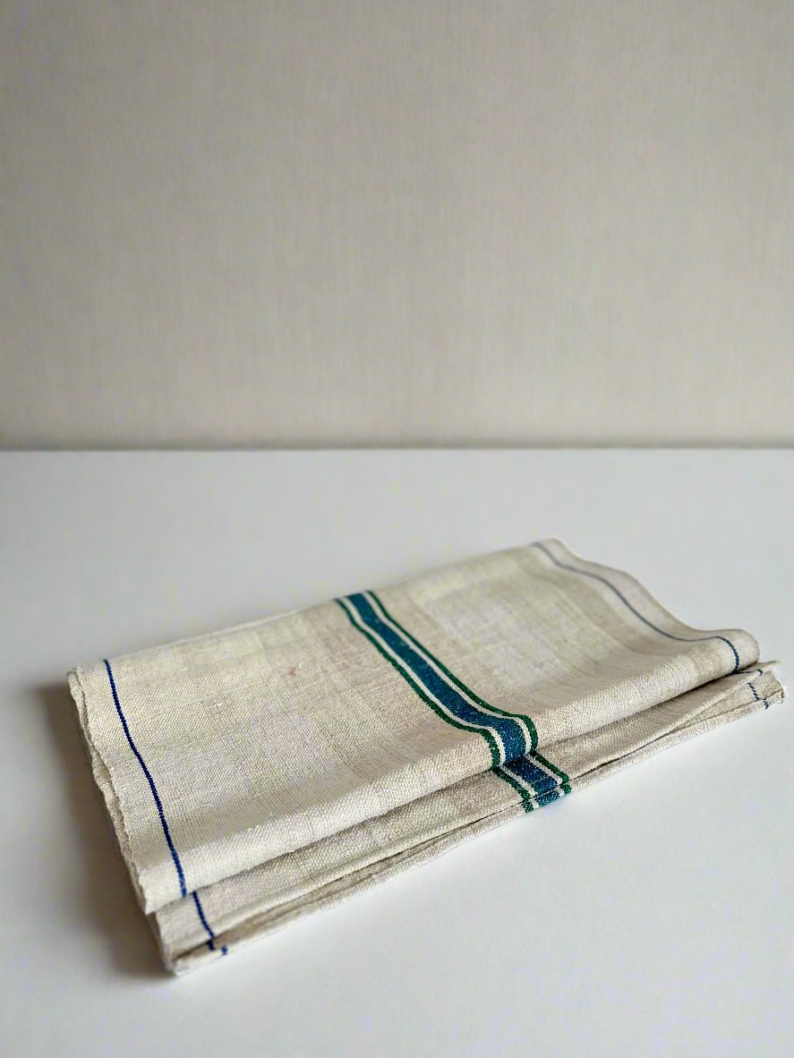 Grain-sack table runner- Green/ blue stripe