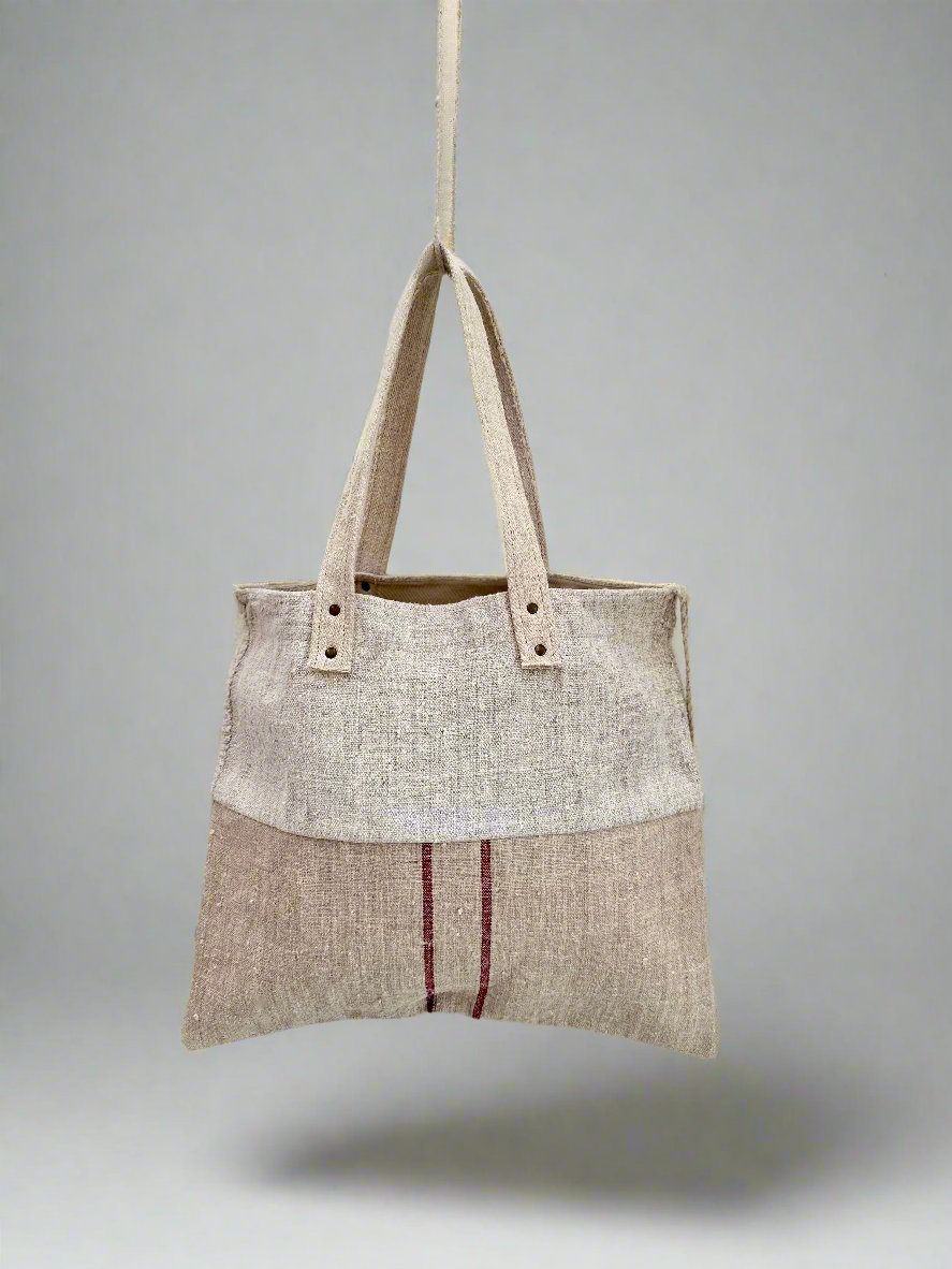 Grain-sack Market bag- Burgundy Stripe