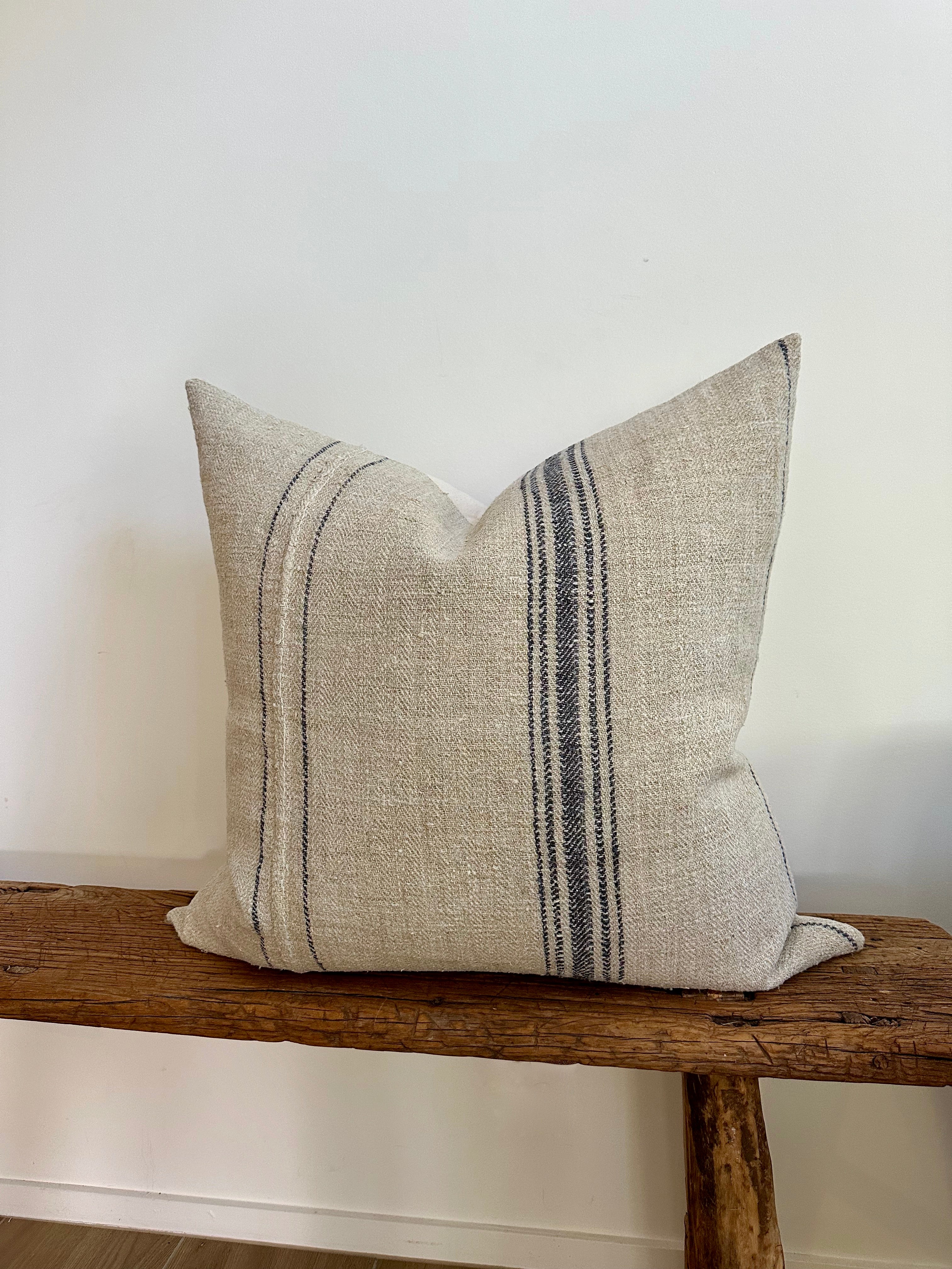Euro grain-sack cushion 65 x 65 Navy stripe