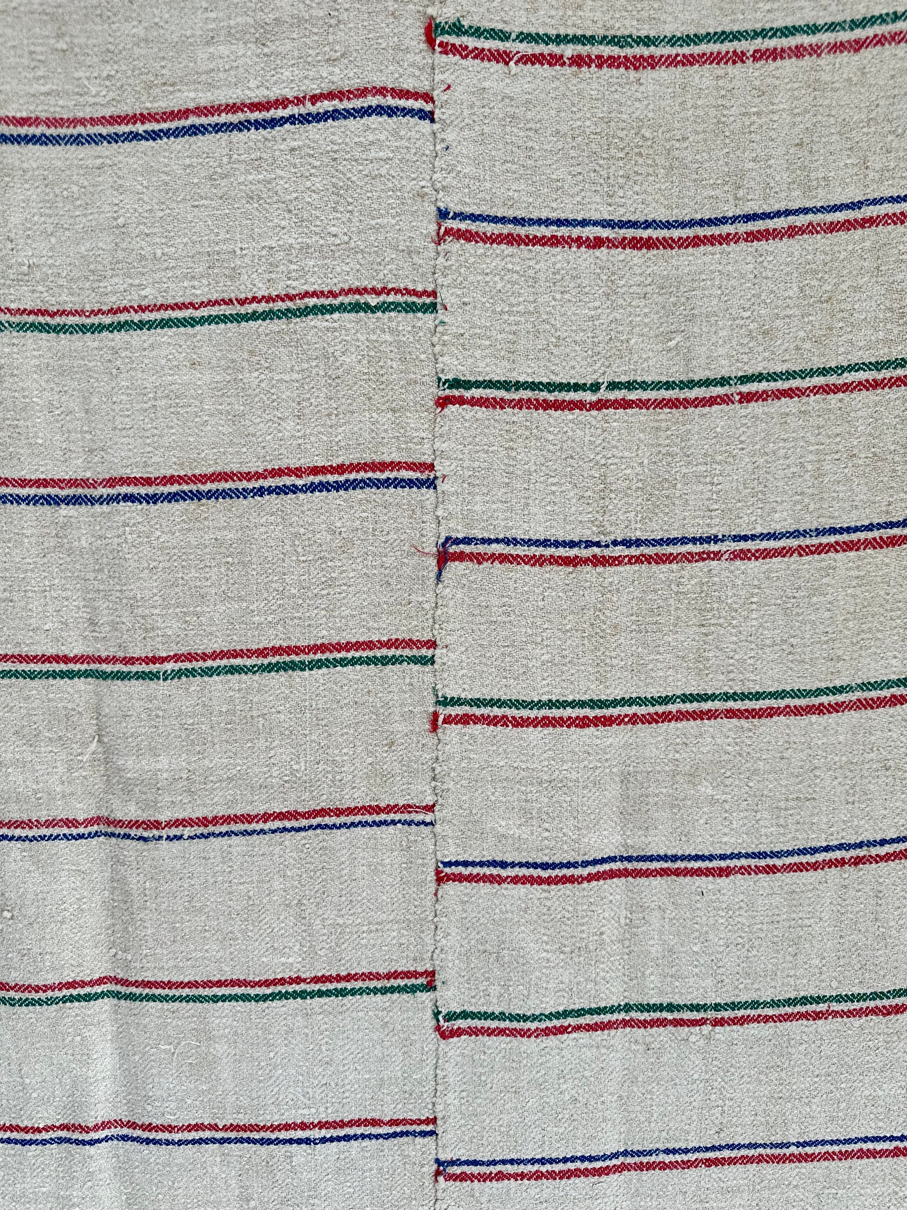 Hungarian Grain-sack bedspread - multi stripe with fringing