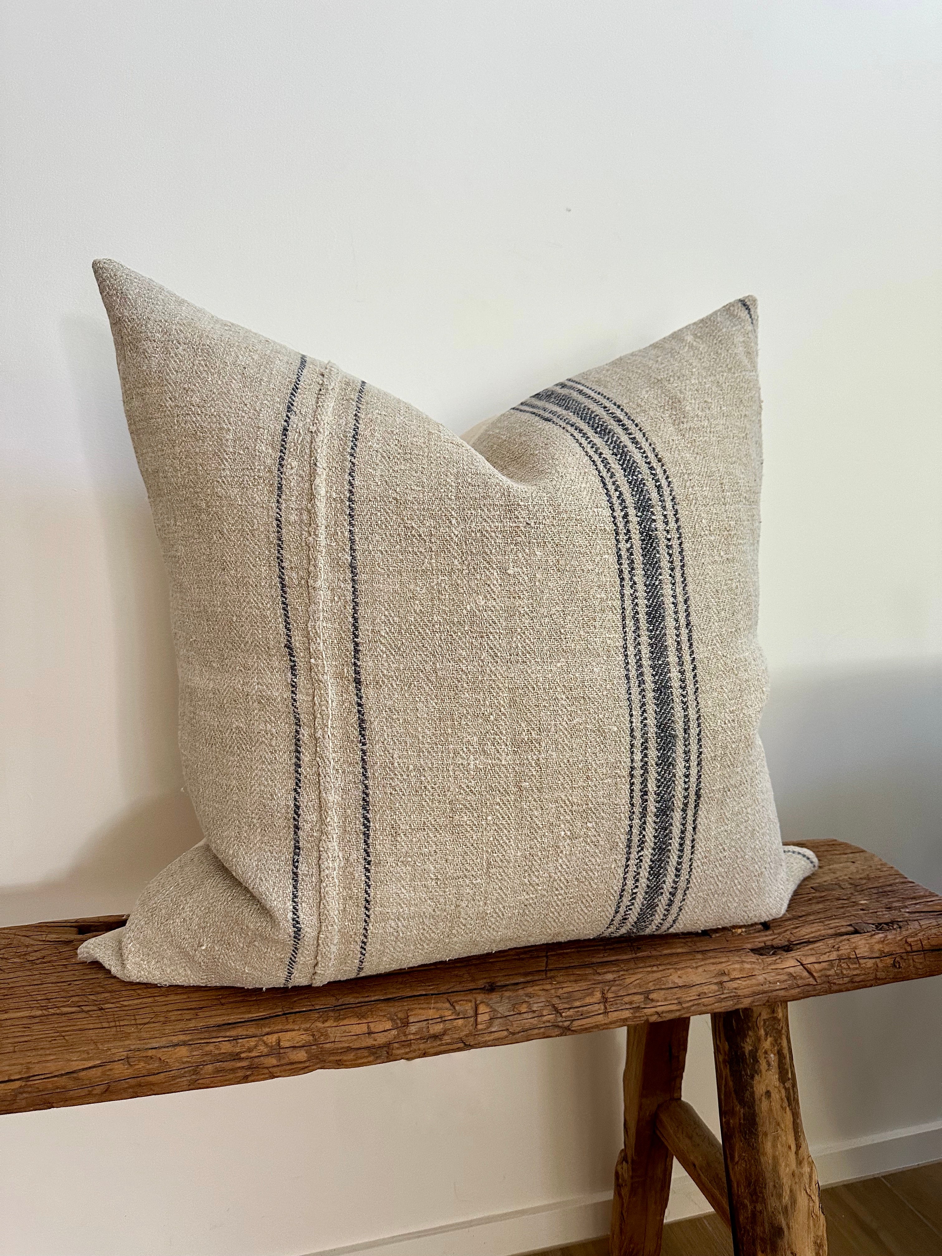 Euro grain-sack cushion 65 x 65 Navy stripe
