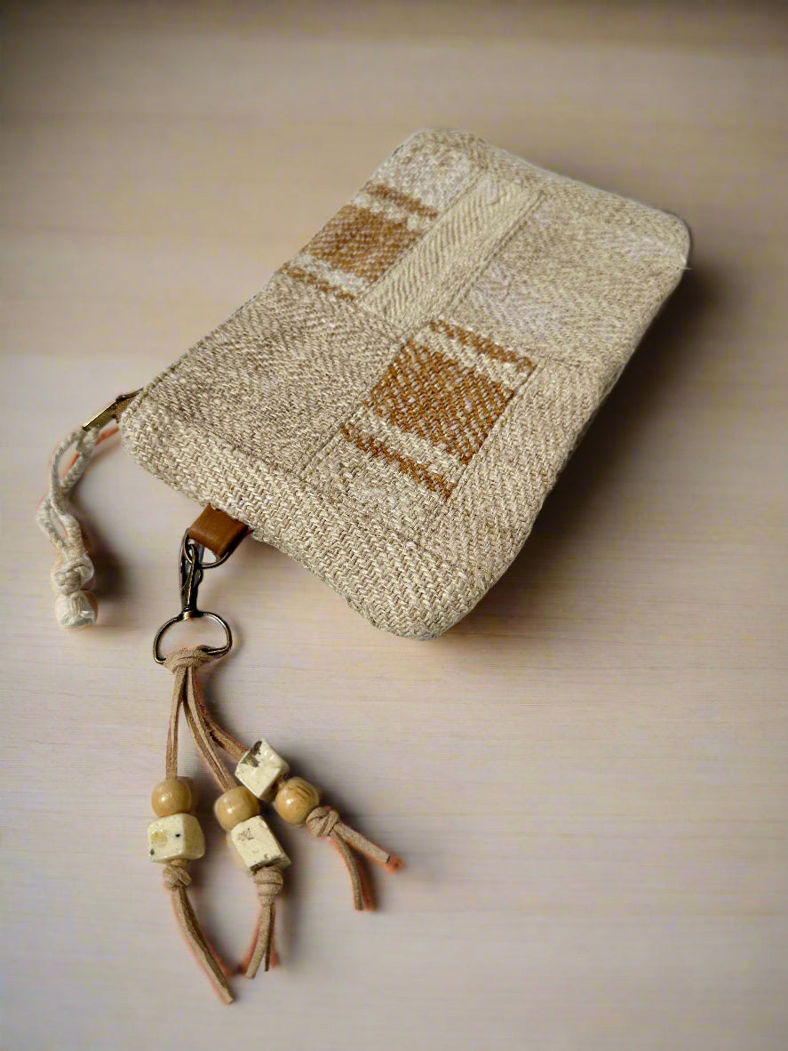 Grain-sack perfectly patched pouch- camel stripe #1