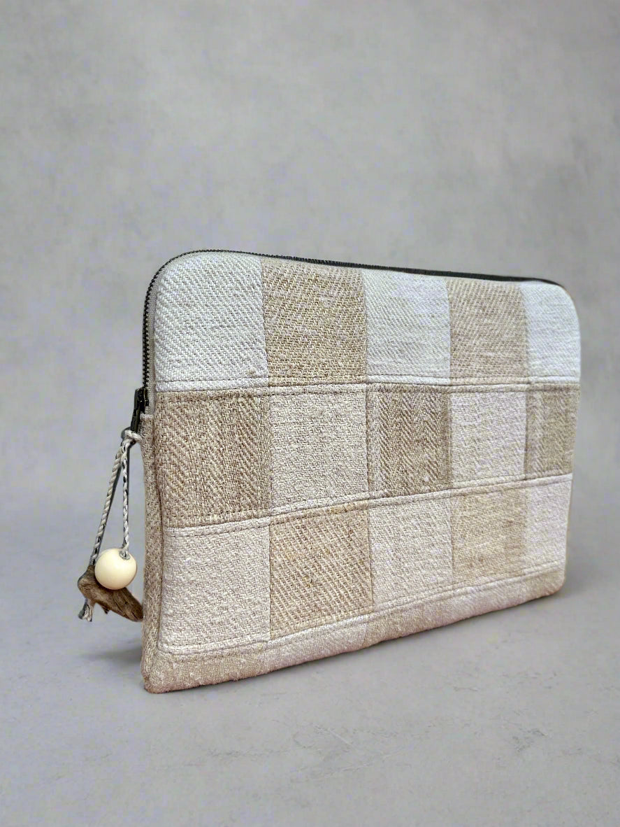 Grain-sack Lap top Sleeve with patchwork.