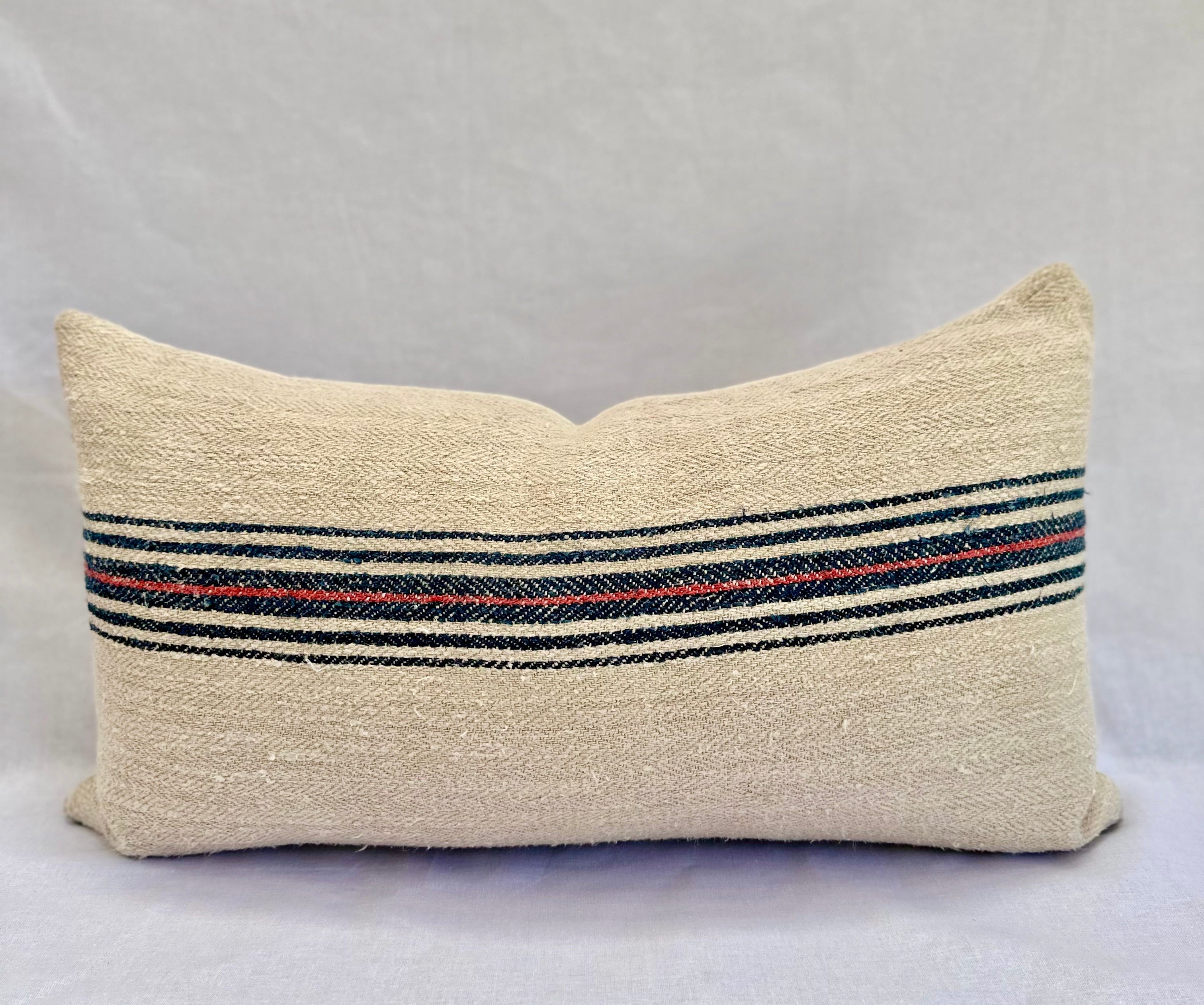 Grain-sack cushion 60 x 30 Red & Navy stripe