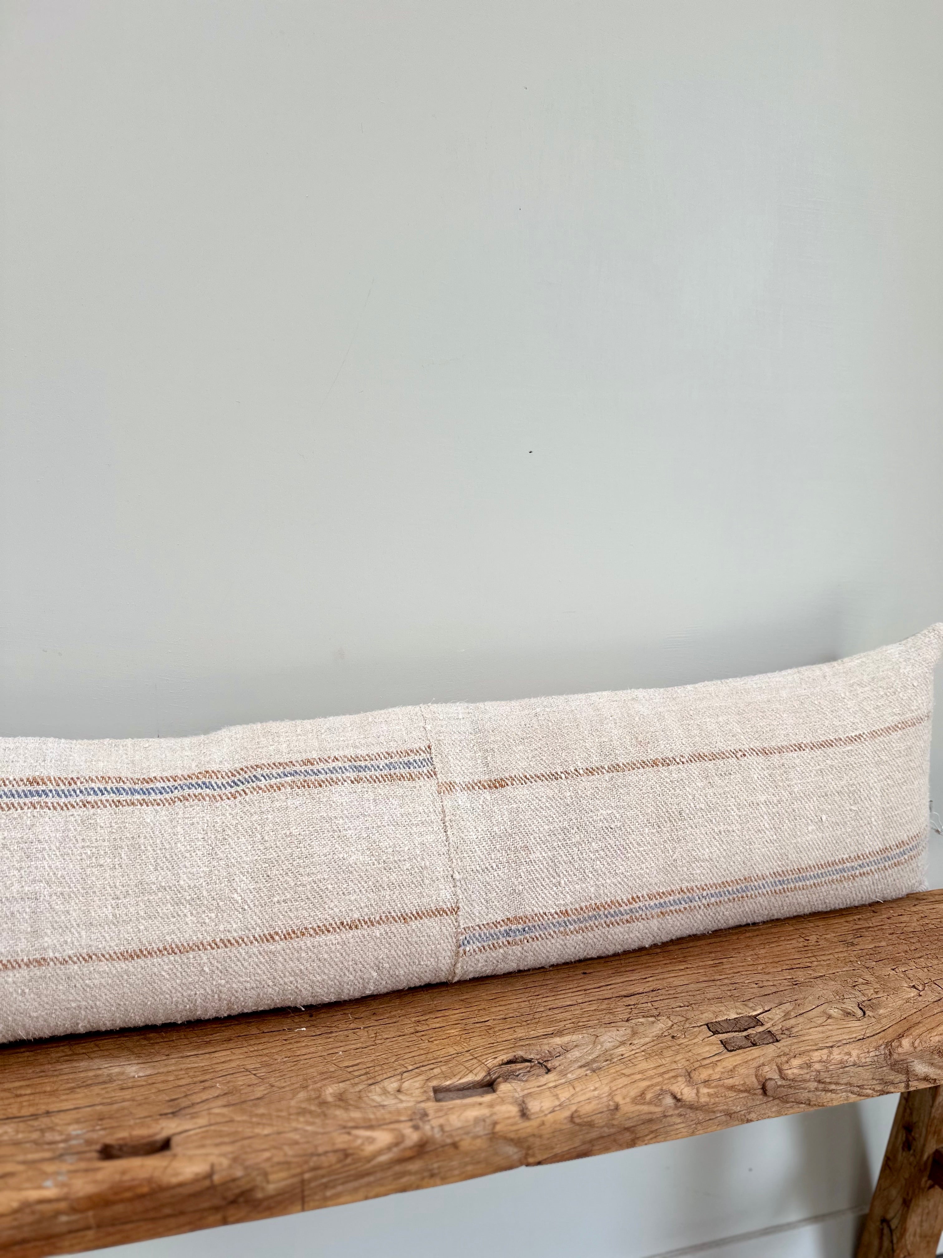 Oversized grain-sack Bolster- Soft Blue and tan