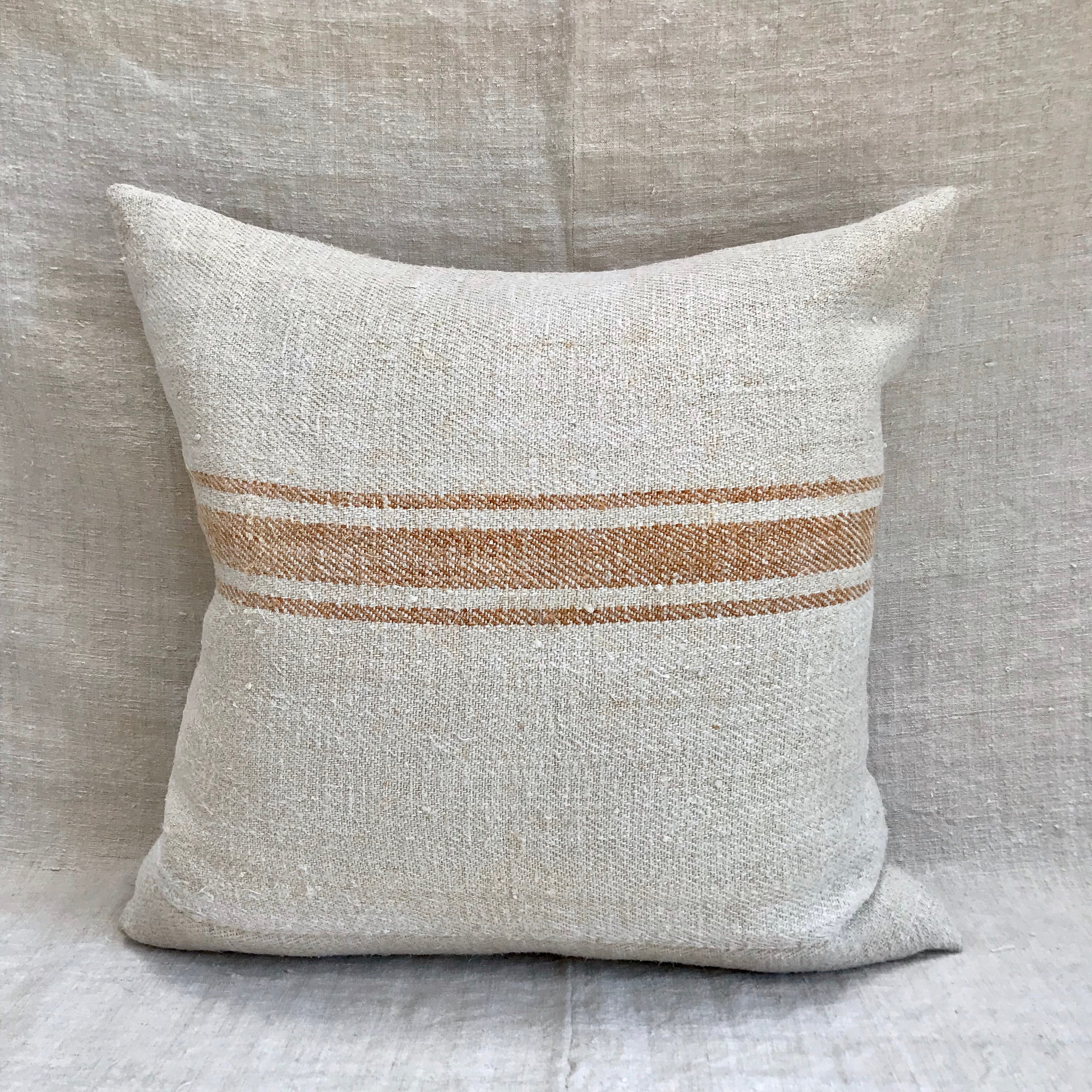 Euro grain-sack cushion 65 x 65 Tan stripe