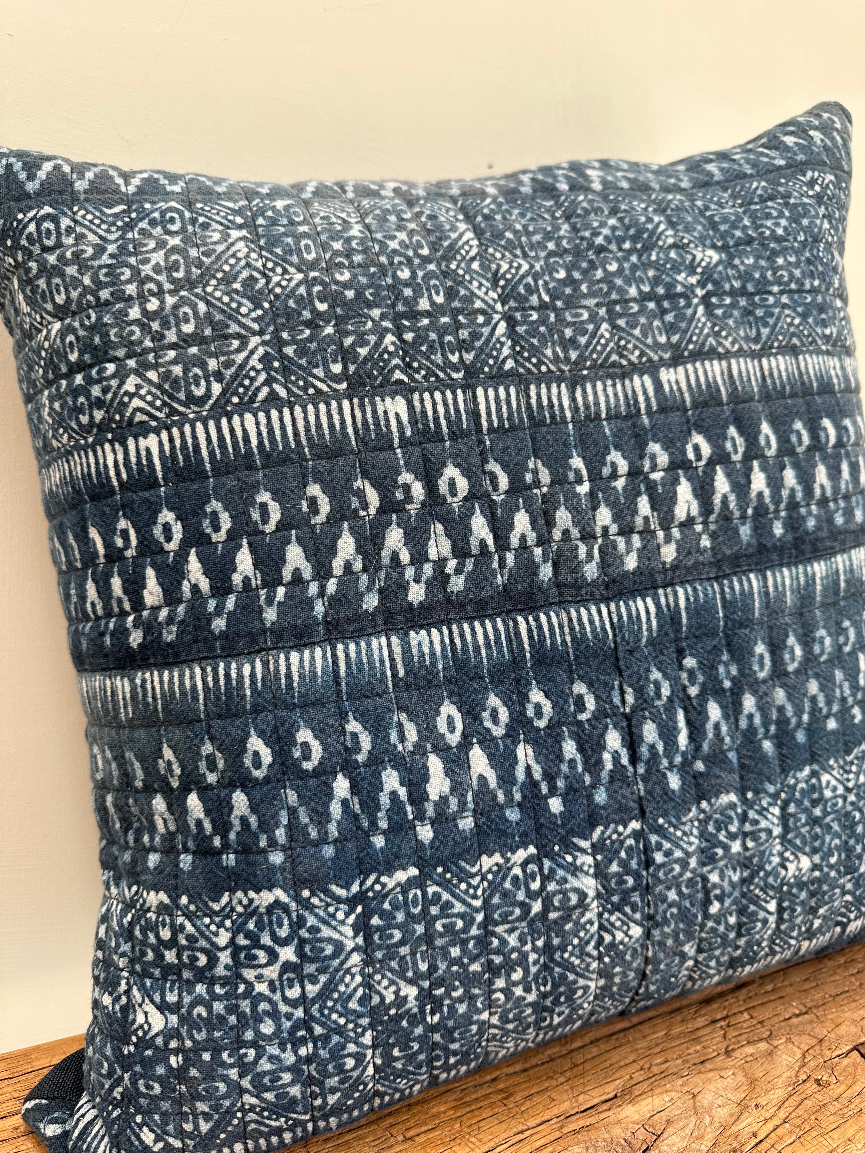 Hand blocked Batik cushion 50 x 50 Indigo Blue