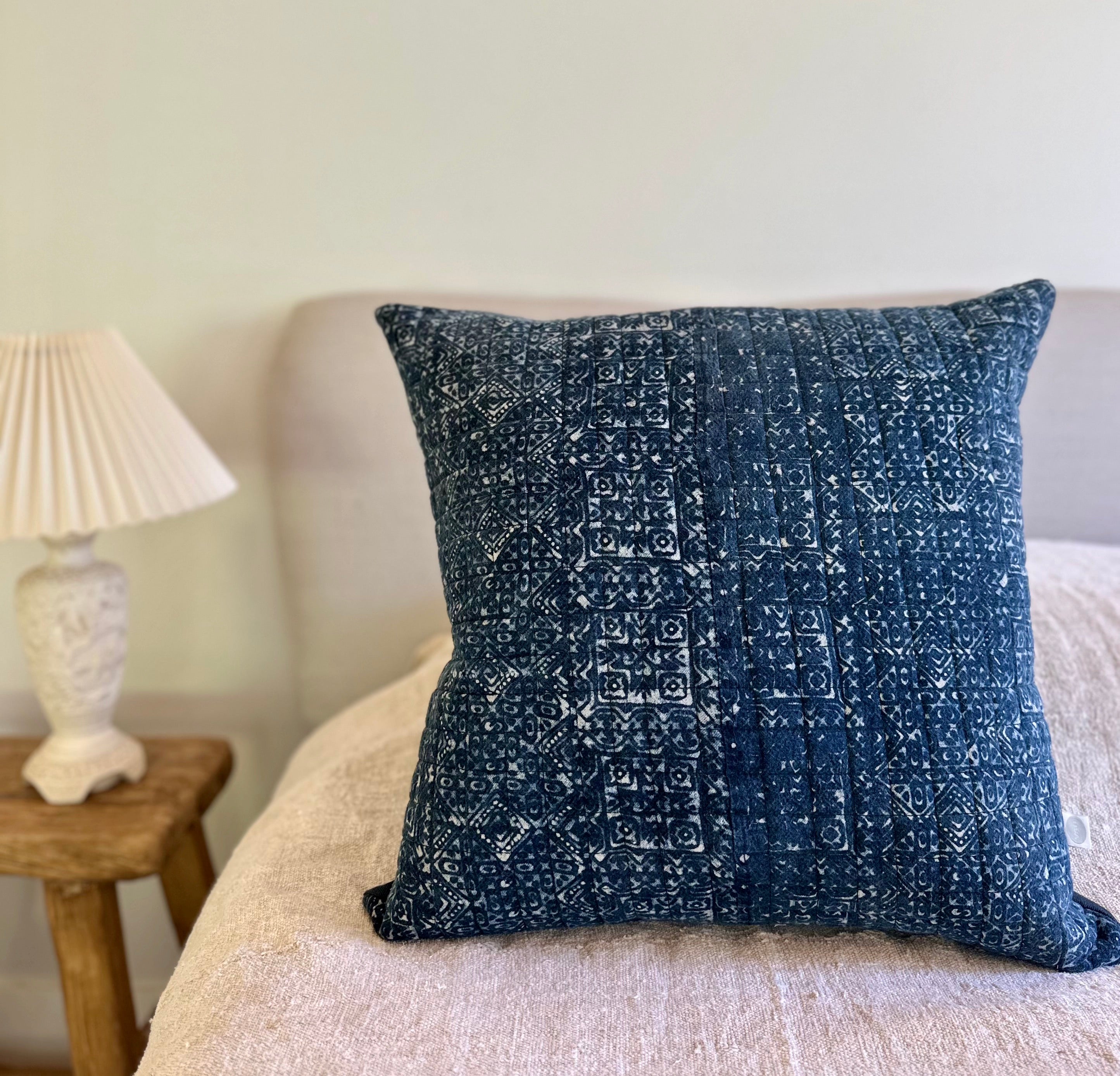 Hand blocked Batik cushion 50 x 50 Indigo Blue