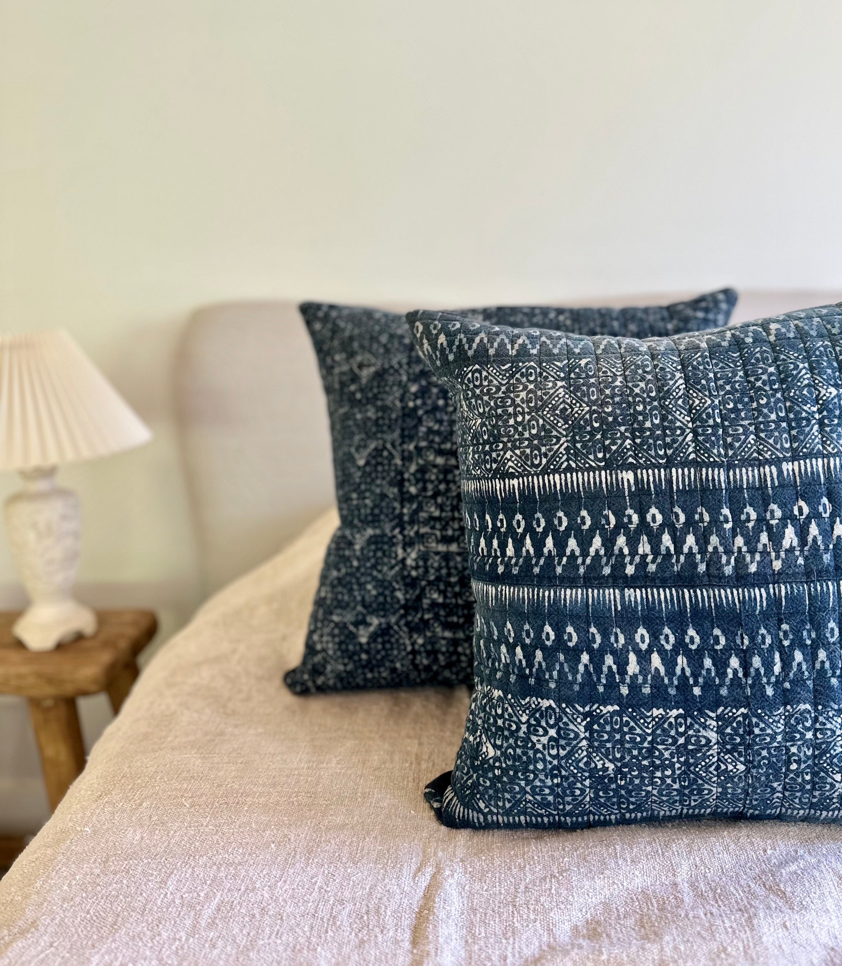 Hand blocked Batik cushion 50 x 50 Indigo Blue