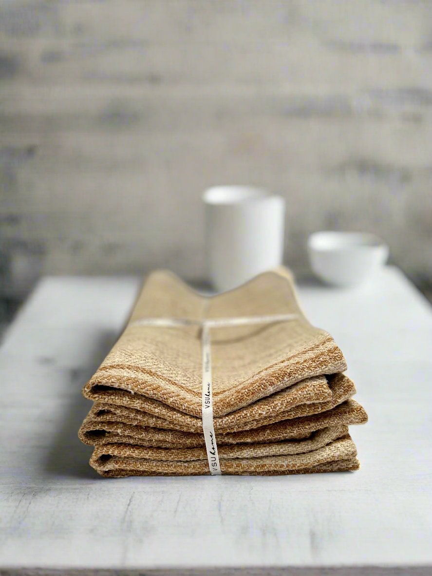 Grain-sack Placemat Tan stripe bundle x 5