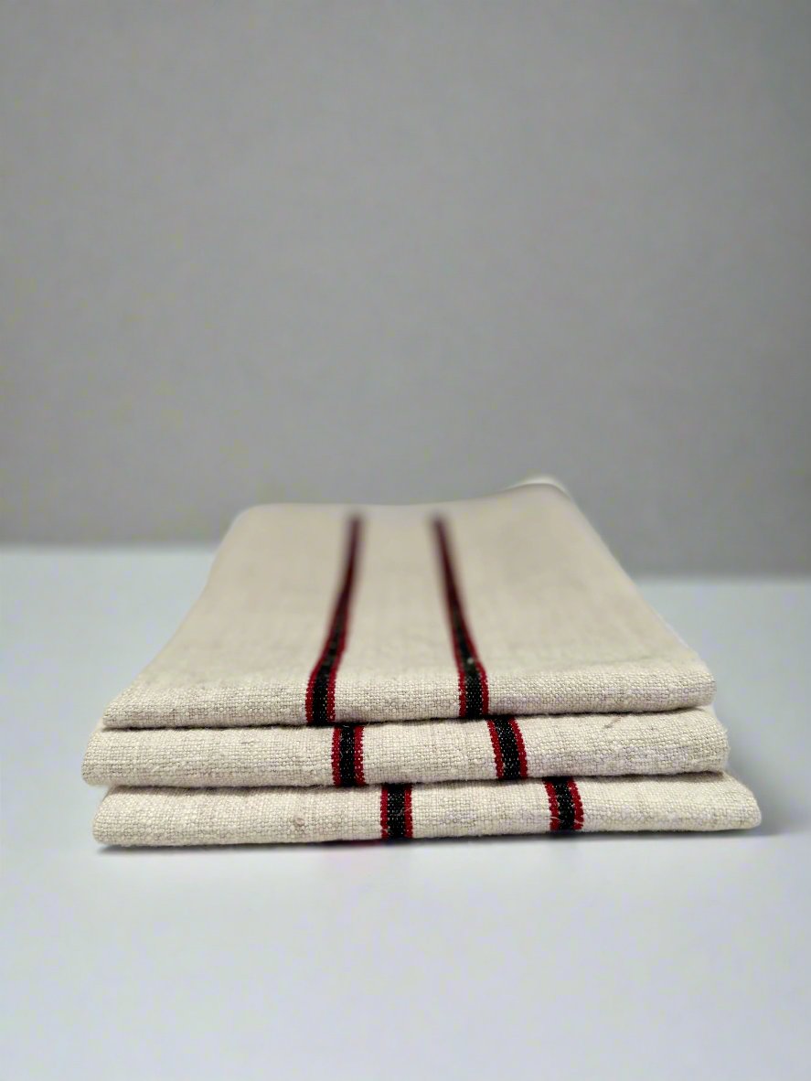 Grain-sack towel Black & red stripe bundle