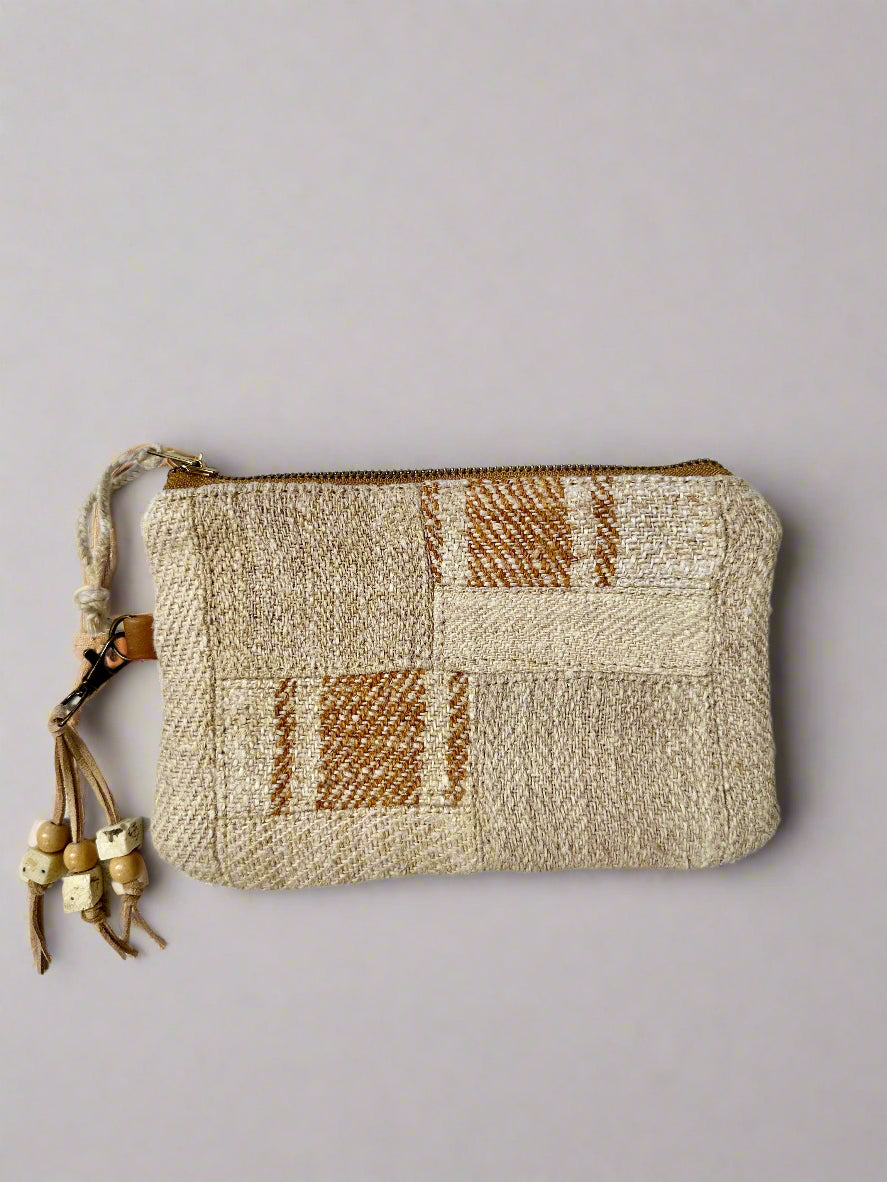 Grain-sack perfectly patched pouch- camel stripe #1